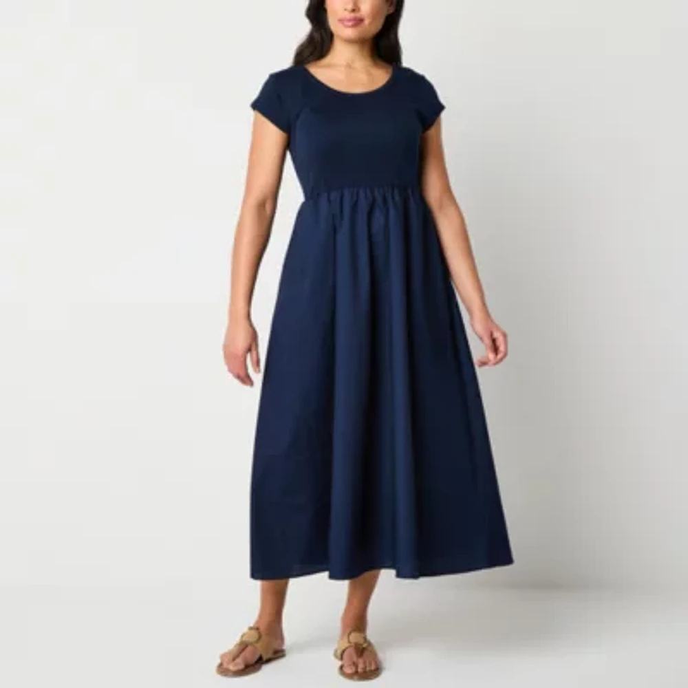 Liz Claiborne Womens Short Sleeve Midi A-Line Dress