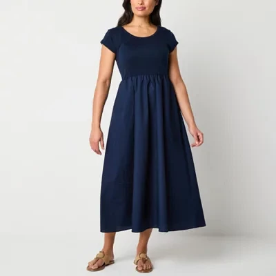 Liz Claiborne Womens Short Sleeve Midi A-Line Dress