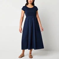 Liz Claiborne Womens Short Sleeve Midi A-Line Dress