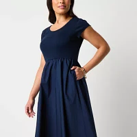 Liz Claiborne Womens Short Sleeve Midi A-Line Dress