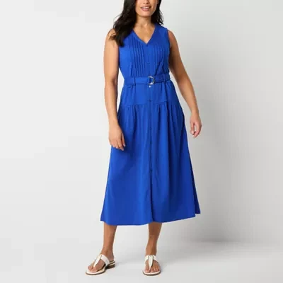 Liz Claiborne Womens Sleeveless Midi A-Line Dress