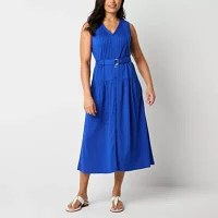 Liz Claiborne Womens Sleeveless Midi A-Line Dress