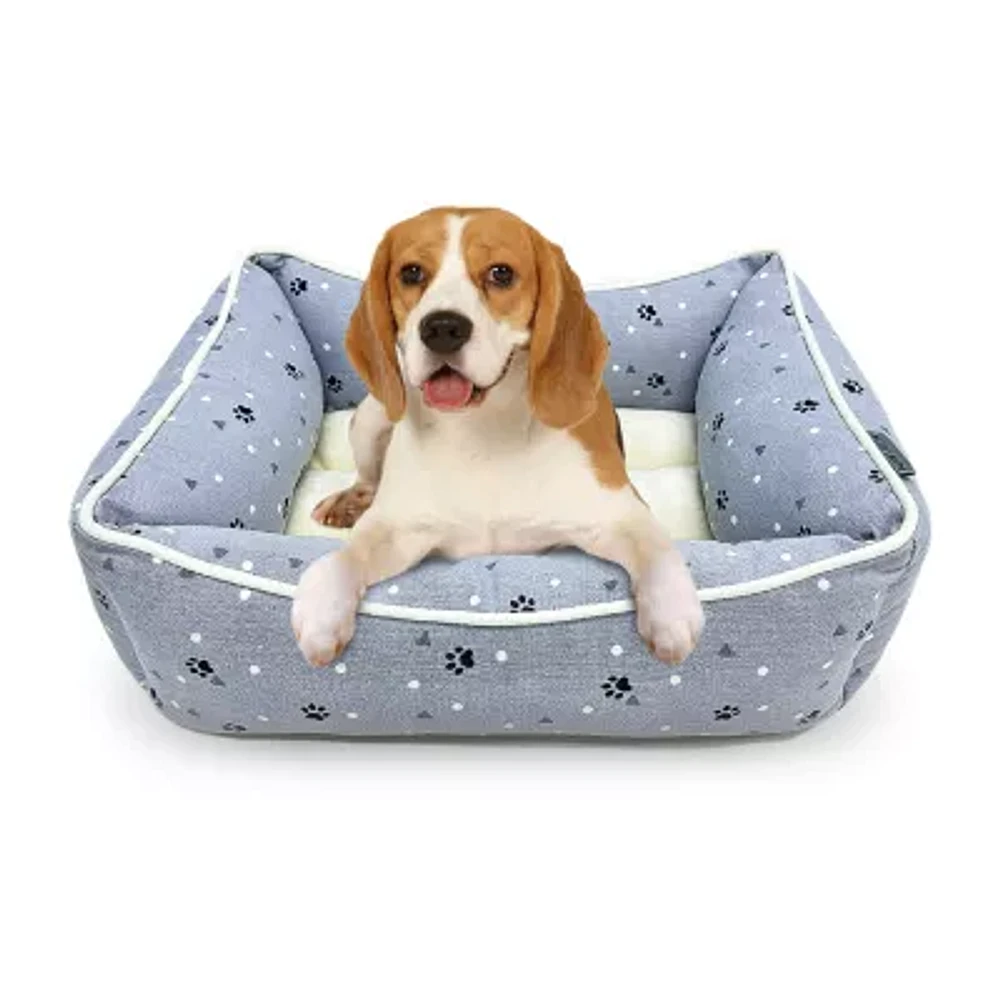 Precious Tails 24" Gray Paws Dots Pet Beds