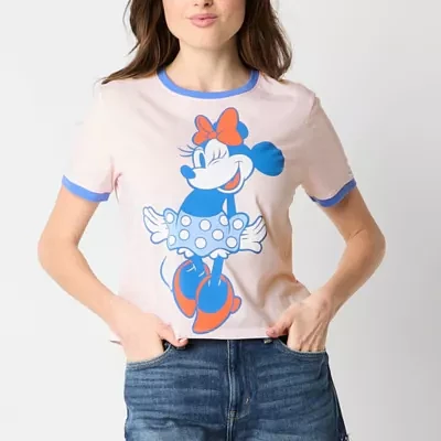 Juniors Womens Crew Neck Short Sleeve Minnie Mouse Graphic T-Shirt