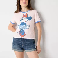Juniors Womens Crew Neck Short Sleeve Minnie Mouse Graphic T-Shirt
