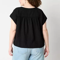 a.n.a Plus Womens Split Crew Neck Short Sleeve Blouse