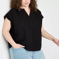 a.n.a Plus Womens Split Crew Neck Short Sleeve Blouse