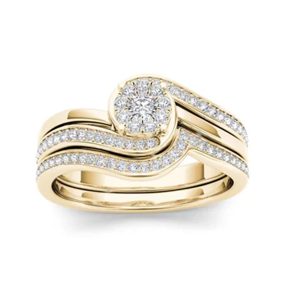 1/2 CT.T.W. Natural Diamond 10K Yellow Gold Swirl Bridal Ring Set