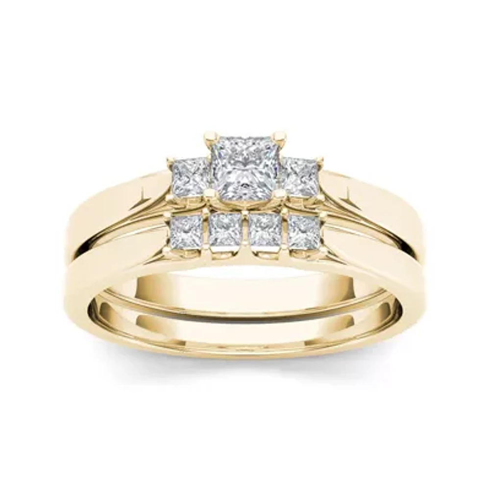 1/2 CT.T.W. Natural Diamond 14K Yellow Gold Bridal Ring Set