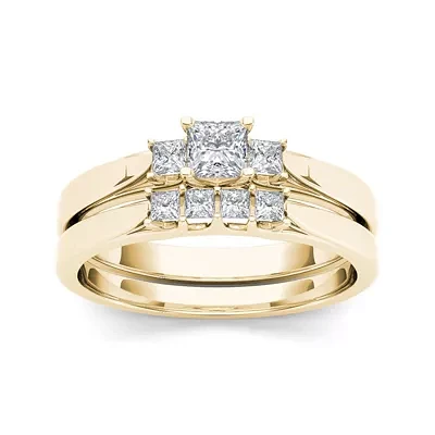 1/2 CT.T.W. Natural Diamond 14K Yellow Gold Bridal Ring Set