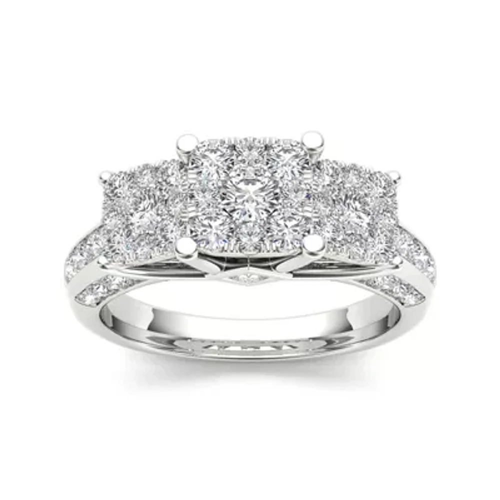 1 1/2 CT.T.W. Natural Diamond Cluster 10K White Gold Engagement Ring