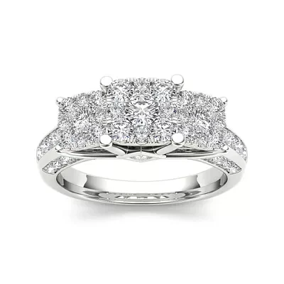 1 1/2 CT.T.W. Natural Diamond Cluster 10K White Gold Engagement Ring