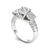 1 1/2 CT.T.W. Natural Diamond Cluster 10K White Gold Engagement Ring