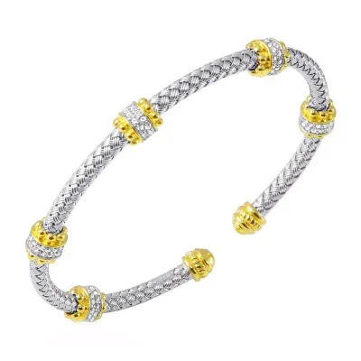 Paris 1901 By Charles Garnier Womens White Cubic Zirconia Sterling Silver 18K Gold Over Silver Cuff Bracelet
