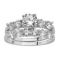 DiamonArt® Womens / CT. T.W. White Cubic Zirconia Platinum Over Silver Bridal Set