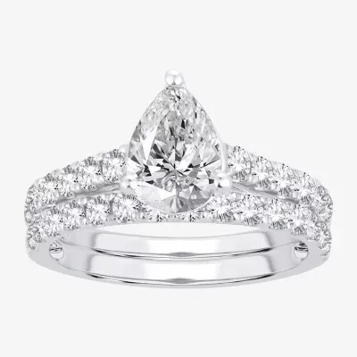 (H-I / SI1-SI2) Signature By Modern Bride Womens 2 1/2 CT. TW. Lab Grown White Diamond 14K Gold Pear Bridal Set