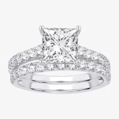 (H-I / SI1-SI2) Signature By Modern Bride Womens 2 1/2 CT. TW. Lab Grown White Diamond 14K Gold Princess Bridal Set