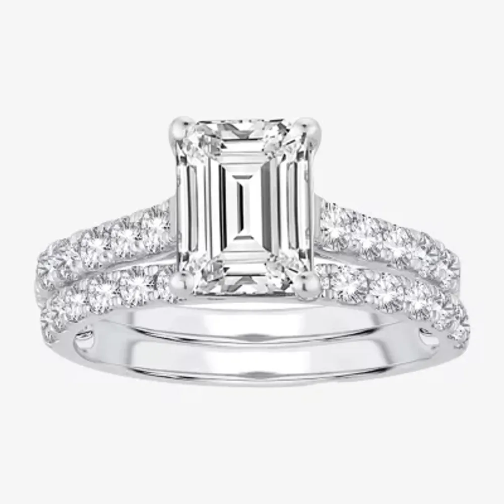 (H-I / SI1-SI2) Signature By Modern Bride Womens 2 1/2 CT. TW. Lab Grown White Diamond 14K Gold Emerald Bridal Set