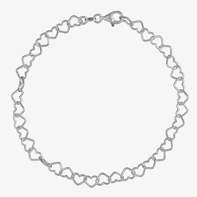 Polished Heart Ankle Bracelet Sterling Silver 