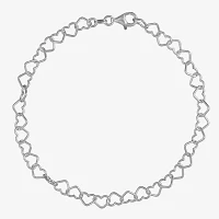 Polished Heart Ankle Bracelet Sterling Silver 