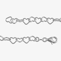 Polished Heart Ankle Bracelet Sterling Silver 