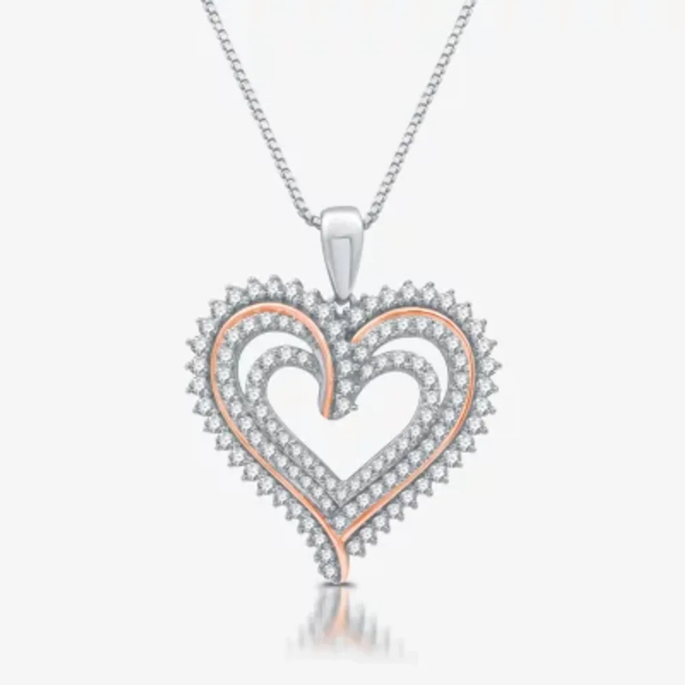 Womens 1 1/2 CT. T.W. Lab Grown White Diamond 14K Rose Gold Over Silver Sterling Silver Heart 18 Inch Pendant Necklace