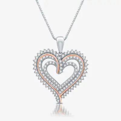 Womens 1 1/2 CT. T.W. Lab Grown White Diamond 14K Rose Gold Over Silver Sterling Silver Heart 18 Inch Pendant Necklace