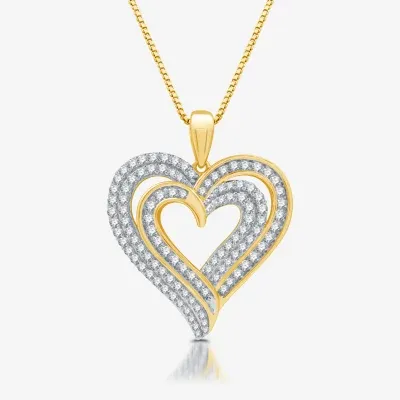 Womens /2 CT. T.W. Lab Grown White Diamond 14K Gold Over Silver Sterling Silver Heart 18 Inch Pendant Necklace