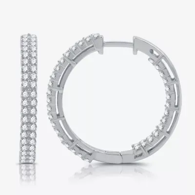 1 1/2 CT. T.W. Lab Grown White Diamond Sterling Silver 23.6mm Hoop Earrings