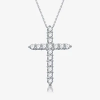 Womens 1/2 CT. T.W. Lab Grown White Diamond Sterling Silver Cross Pendant Necklace