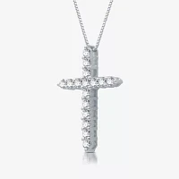 Womens 1/2 CT. T.W. Lab Grown White Diamond Sterling Silver Cross Pendant Necklace