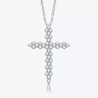 Womens 1 CT. T.W. Lab Grown White Diamond Sterling Silver Cross Pendant Necklace