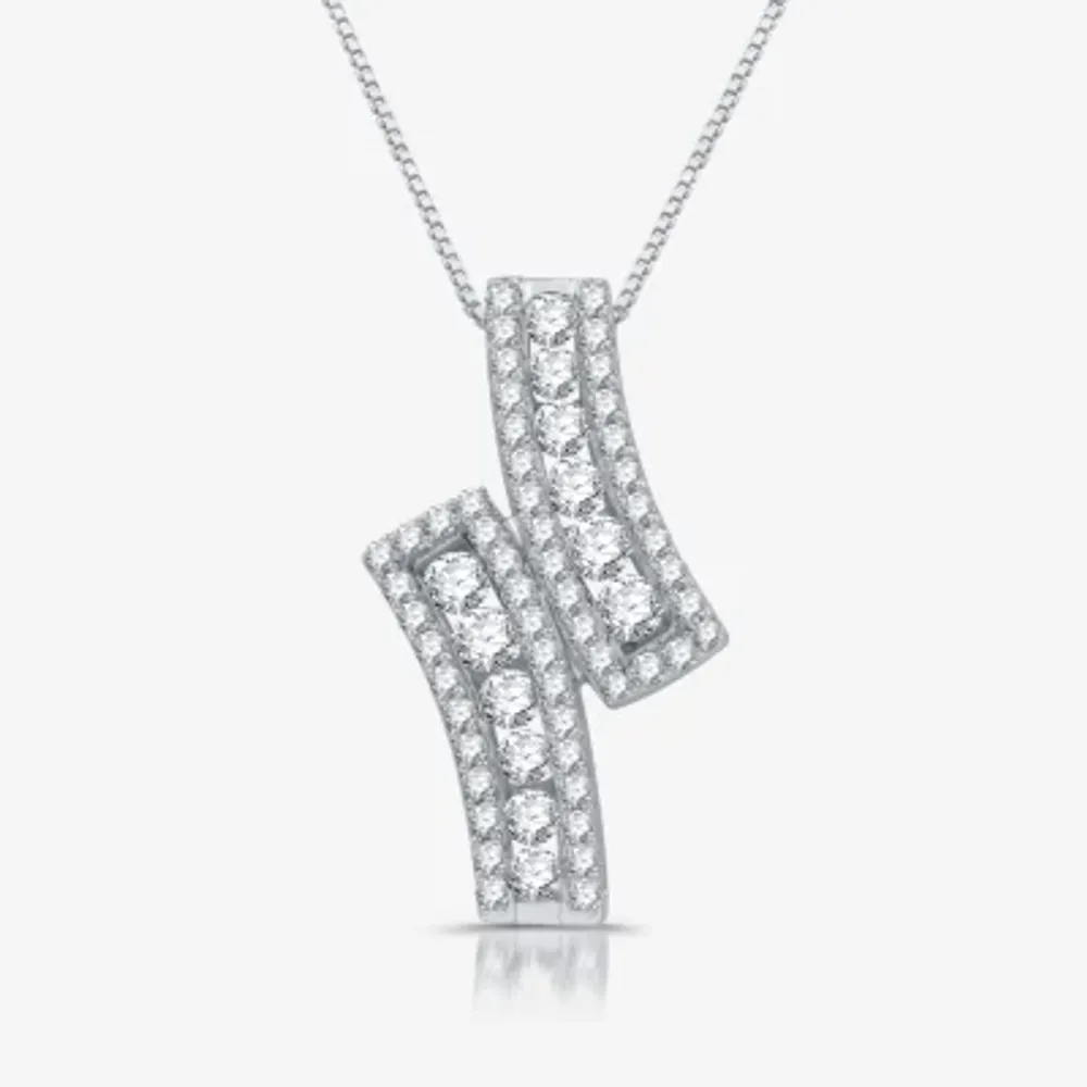 Womens 1 CT. T.W. Lab Grown White Diamond Sterling Silver Pendant Necklaces