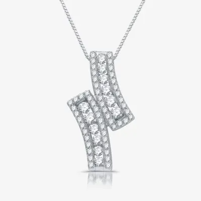 Womens 1 CT. T.W. Lab Grown White Diamond Sterling Silver Pendant Necklace