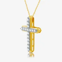 Womens 1 CT. T.W. Lab Grown White Diamond 14K Gold Over Silver Sterling Silver Cross Pendant Necklace