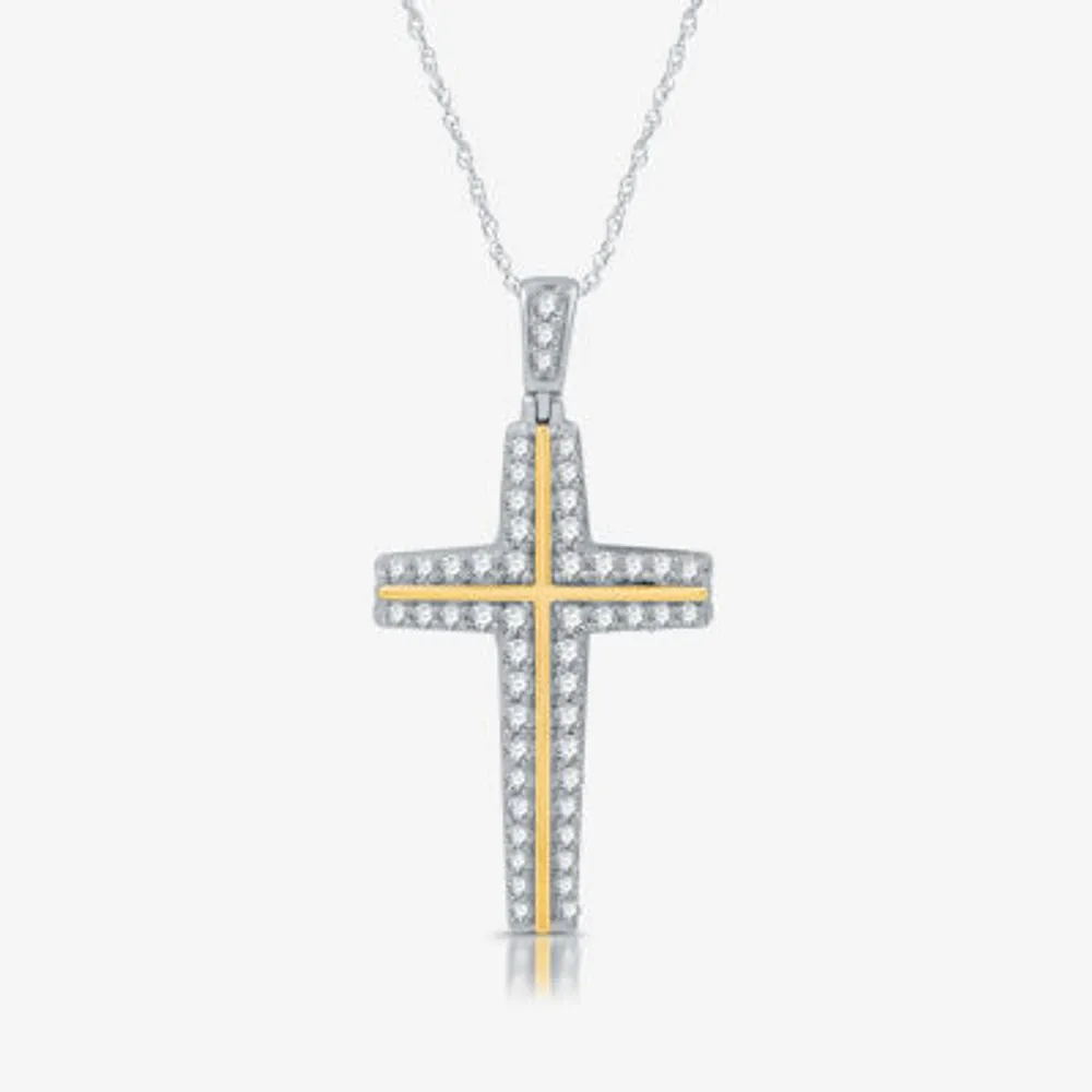 Womens 3/4 CT. T.W. Lab Grown White Diamond 14K Gold Over Silver Cross Pendant Necklaces