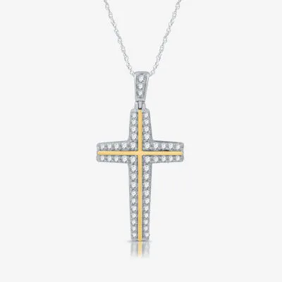 Womens 3/4 CT. T.W. Lab Grown White Diamond 14K Gold Over Silver Cross Pendant Necklaces
