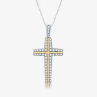 Womens 3/4 CT. T.W. Lab Grown White Diamond 14K Gold Over Silver Cross Pendant Necklace