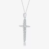 Womens /4 CT. T.W. Lab Grown White Diamond Sterling Silver Cross Pendant Necklace