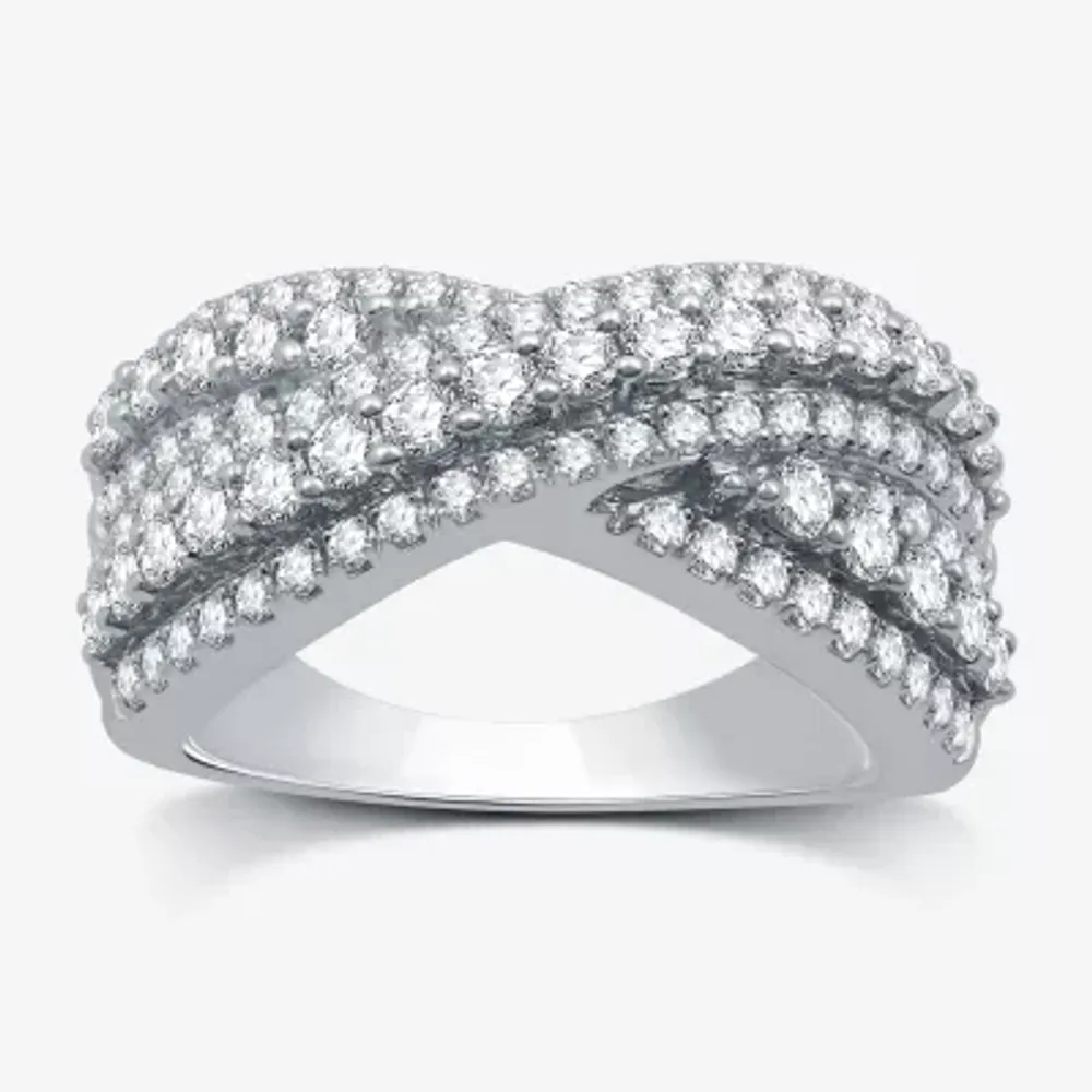 Womens 5.5MM 1 1/2 CT. T.W. Lab Grown White Diamond Sterling Silver Band