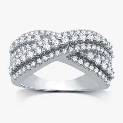 Womens 5.5MM 1 1/2 CT. T.W. Lab Grown White Diamond Sterling Silver Band