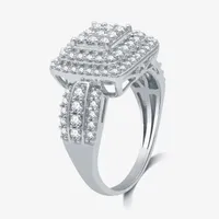 Womens CT. T.W. Lab Grown White Diamond Sterling Silver Cushion Halo Side Stone Cocktail Ring