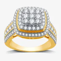 Womens 1 1/2 CT. T.W. Lab Grown White Diamond 14K Gold Over Silver Cushion Halo Side Stone Cocktail Ring