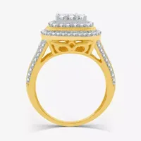 Womens 1 1/2 CT. T.W. Lab Grown White Diamond 14K Gold Over Silver Cushion Halo Side Stone Cocktail Ring