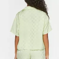 Forever 21 Checkered Tonal Womens Short Sleeve Camp Shirt Juniors