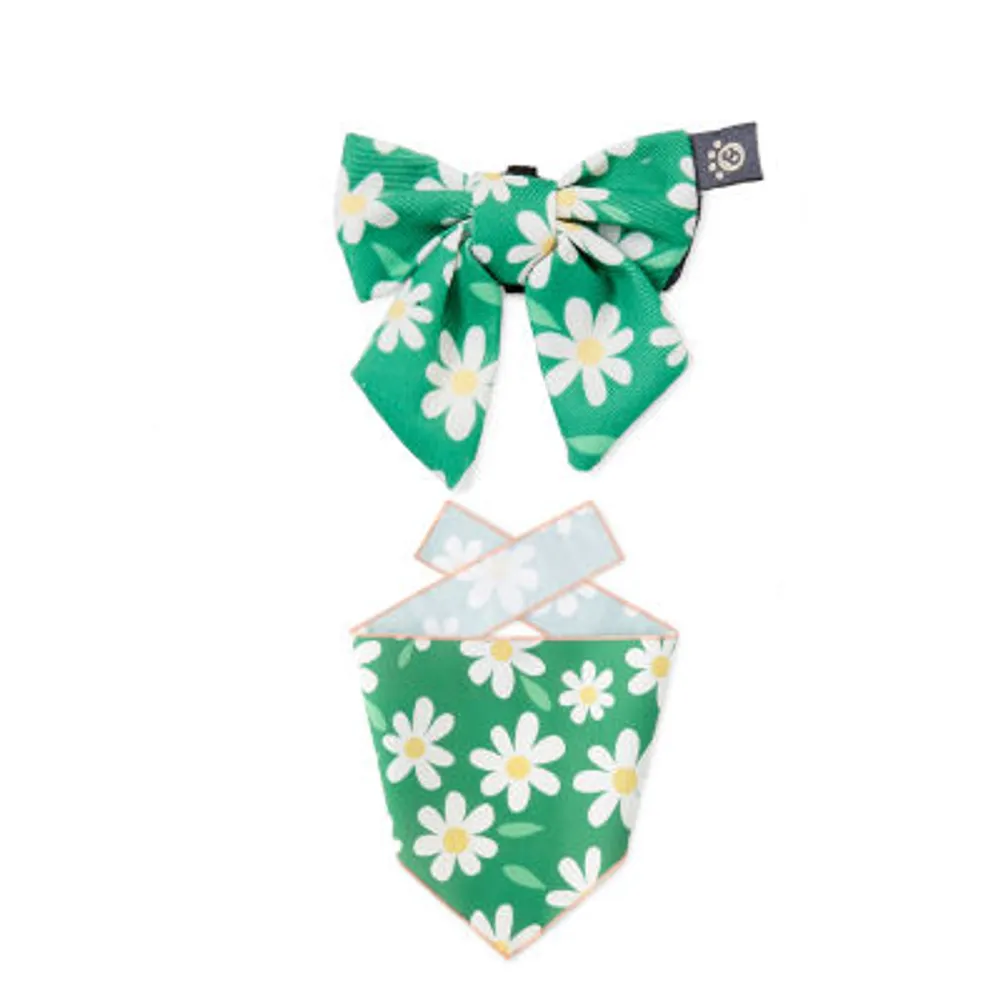 Paw & Tail Floral Dog Bandana Bow Set