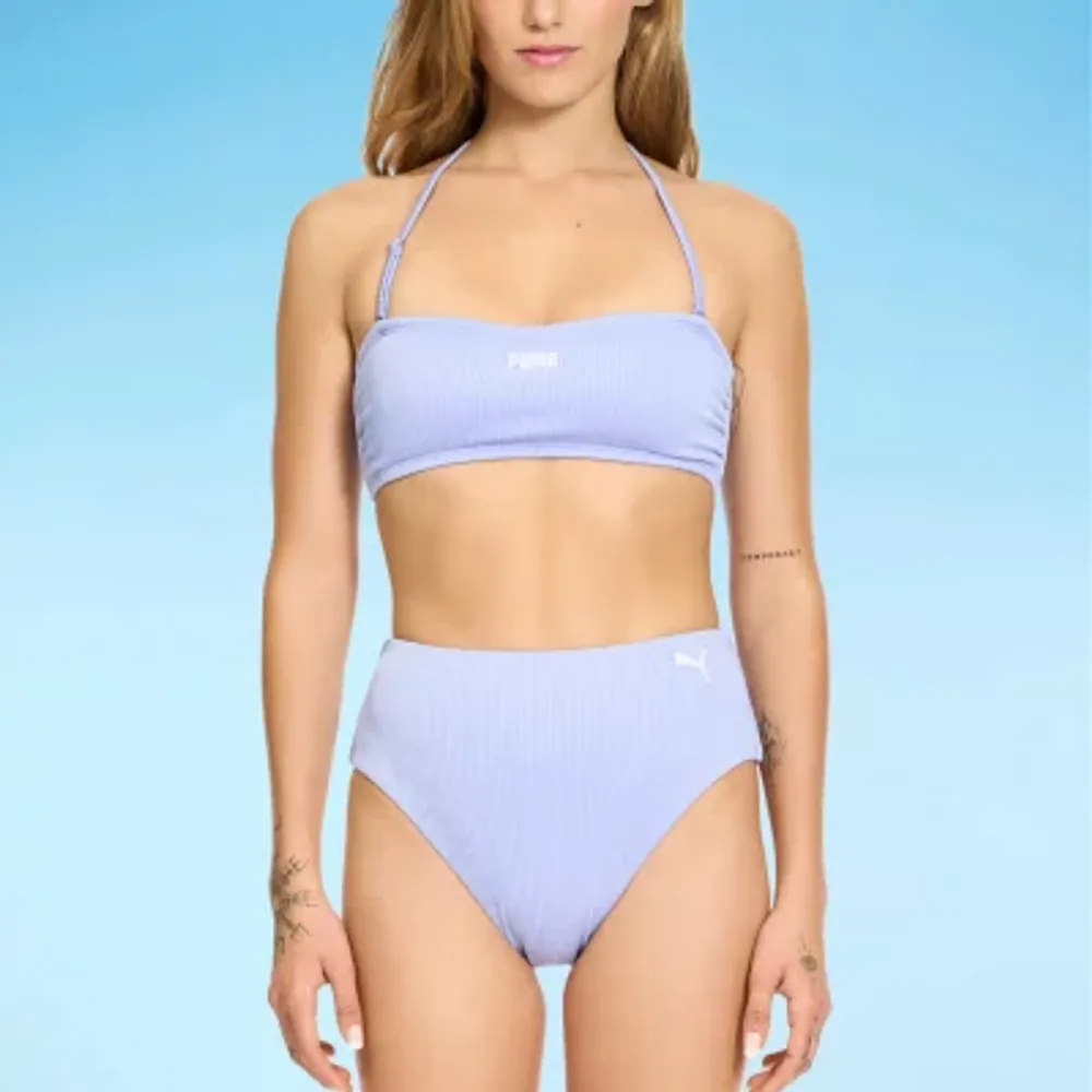 PUMA Womens Stretch Fabric Lined High Waist Bikini Swimsuit Bottom