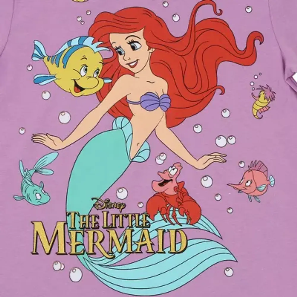 Disney Collection Little & Big Girls Crew Neck Short Sleeve Ariel The Little Mermaid Graphic T-Shirt