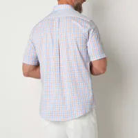 Stafford Smart Tech Mens Regular Fit Short Sleeve Plaid Button-Down Shirt