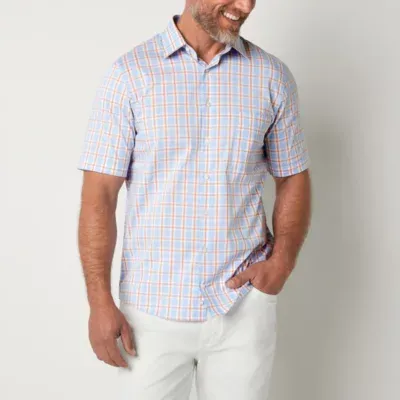 Stafford Smart Tech Mens Regular Fit Short Sleeve Plaid Button-Down Shirt